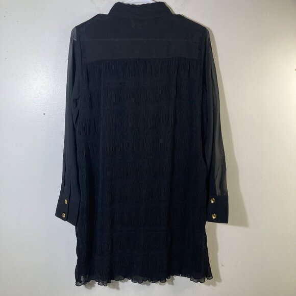 Womens Ganni Pleated Georgette‎ Shirt Dress Black 2/EU34 Crinkled Polyester - Picture 2 of 11